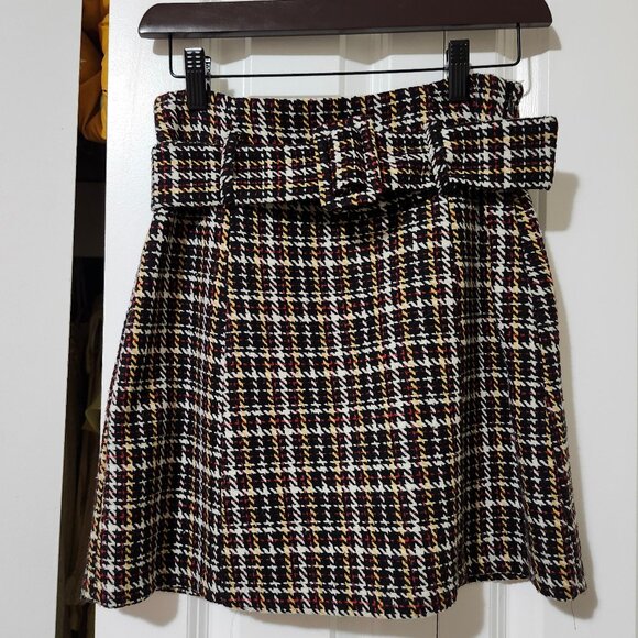 Houndstooth Tweedy Skirt with Belt - Picture 1 of 5